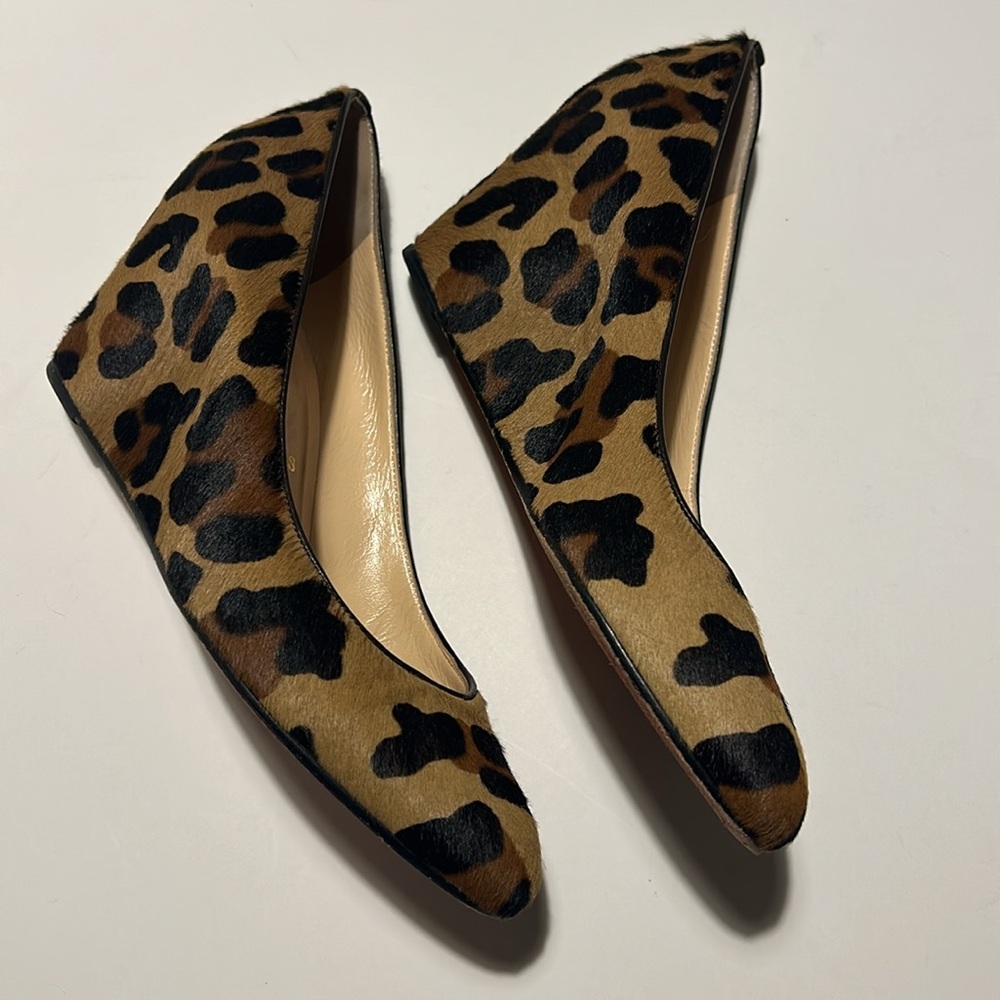 Christian Louboutin Melisa Wedges Pumps Leopard Calf Hair 38.5 7.5  Red Bottoms